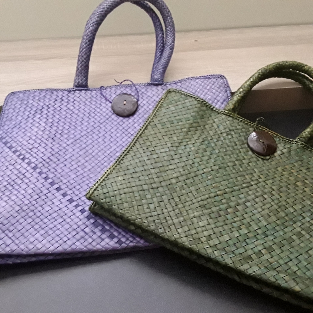 Two bamboo woven tote bags
